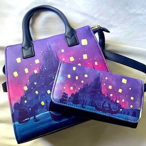 Loungefly Disney Tangled Rapunzel Floating Lights Handbag and Matching Wallet